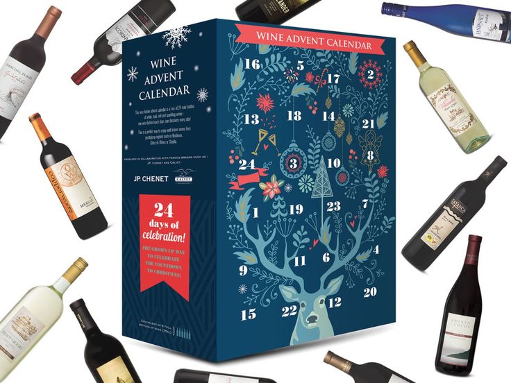 the wine advent calendar is displayed in front of several bottles