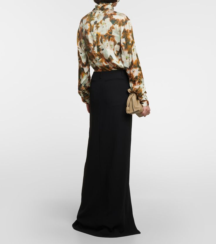 Crêpe maxi skirt in black - Dries Van Noten | Mytheresa Flowy Long Skirt Dress For Work, Spring Formal Floor-length Skirt, Elegant Formal Full-length Maxi Skirt, Spring Formal Silk Maxi Skirt, Formal Pencil Skirt Suit For Fall, Chic Spring Formal Maxi Skirt, Chic Formal Spring Maxi Skirt, Spring Workwear Skirt With Side Slits, Chic Formal Dress With Relaxed Skirt