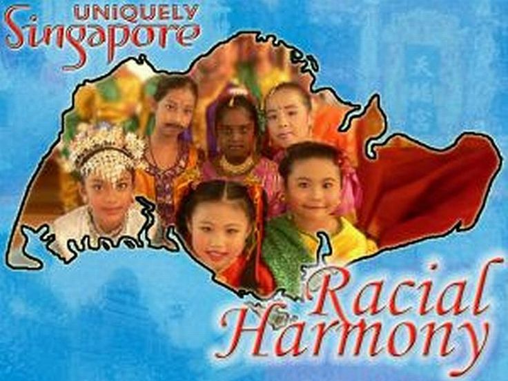 an image of people from around the world on a blue background with text that reads, uniquely singapore radical harmony