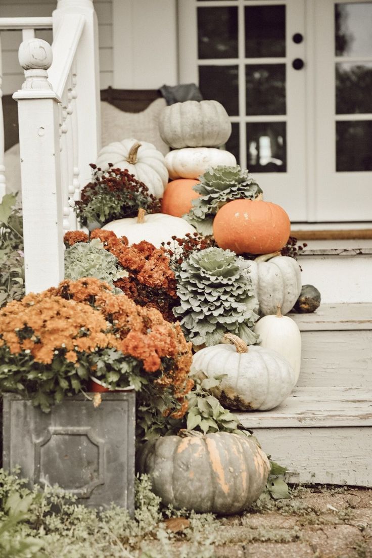 Farmhouse Fall Porch Steps | Fall outdoor decor, Fall decorations porch ...