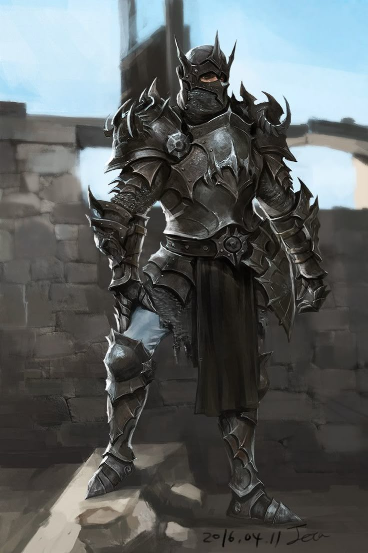 a drawing of a knight standing in front of a brick wall