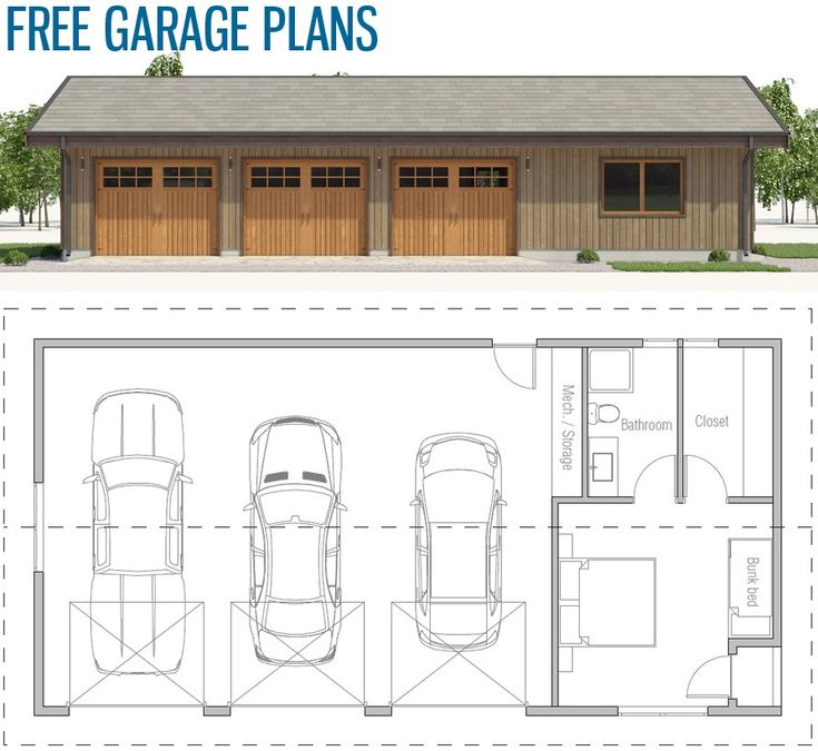 two car garage plans are shown with the floor plan below and above it is an image of