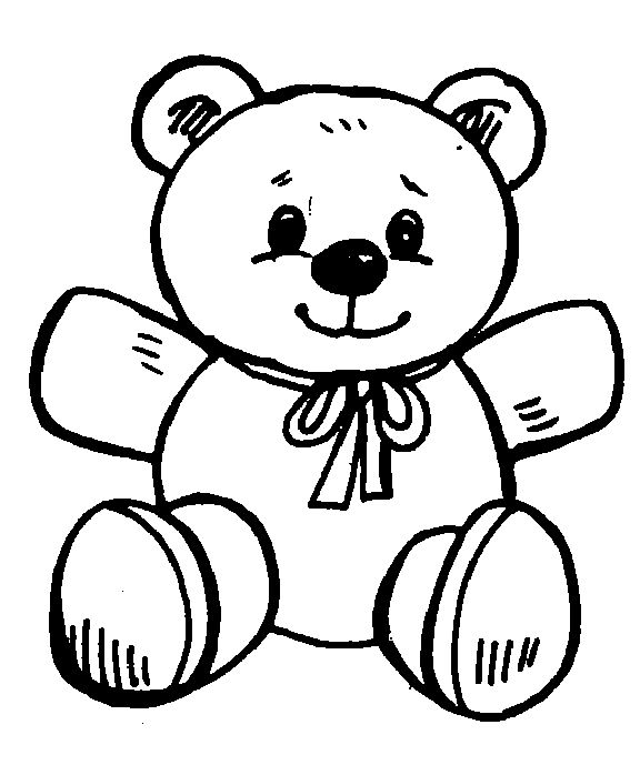 a black and white drawing of a teddy bear with a ribbon around its neck sitting down