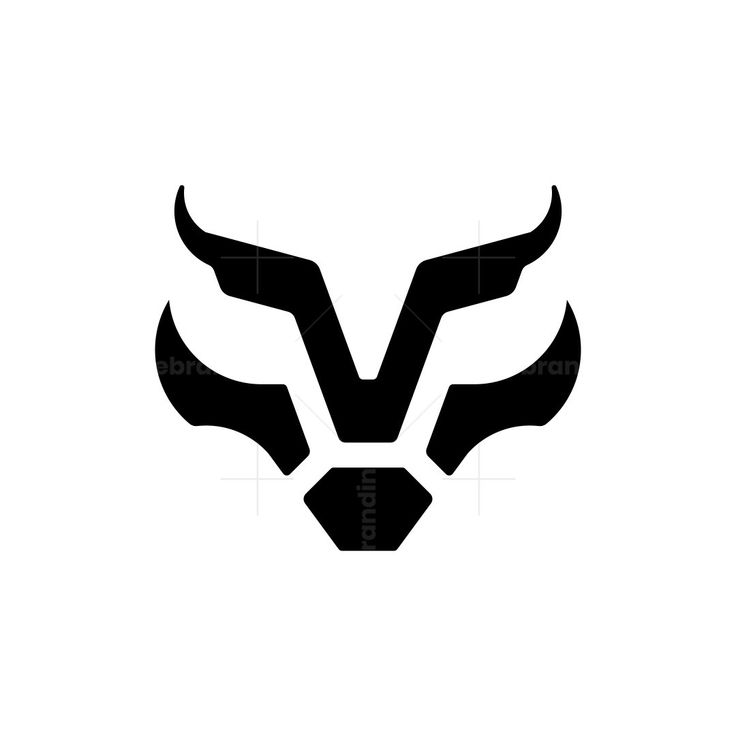 a black and white logo with two large horns on it's head, in the middle