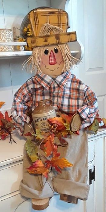 Fall porch sitter scarecrow 3' tall wearing chldren's clothing. Made ...