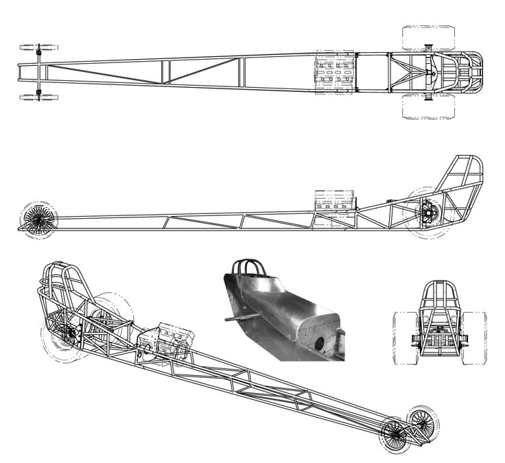 three different views of an airplane and its parts