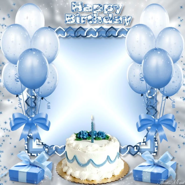 a birthday card with balloons and a cake