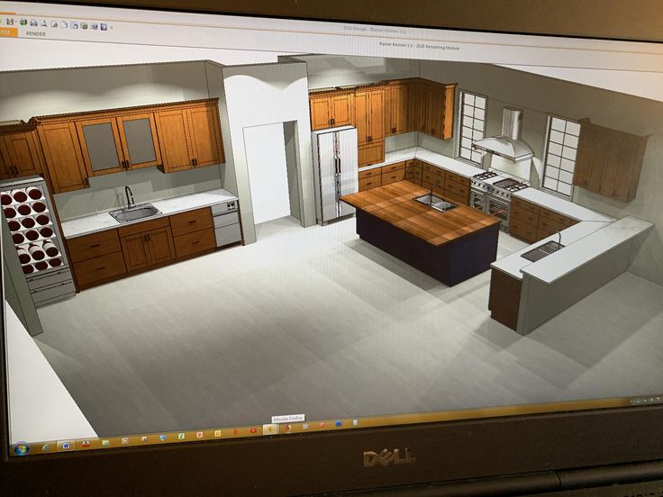 a computer screen showing an image of a kitchen