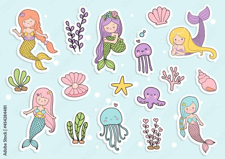 Download Mermaid sticker, planner and scrapbook. Stock Vector and ...