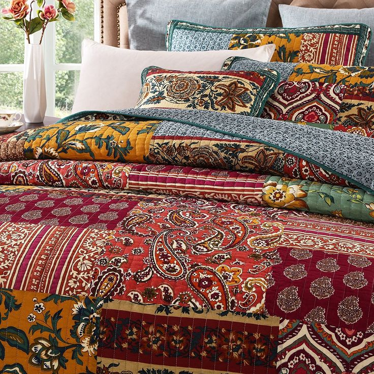 the comforter is made up with colorful patterns