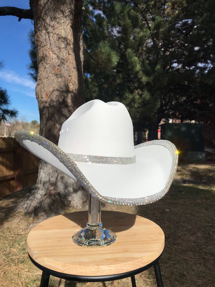 Rimmed Rhinestone Cowgirl Hat. Western Wedding. Country Concert. Space ...