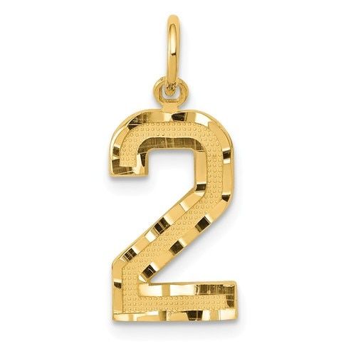 a gold pendant with the number 2 in it's center, on a white background