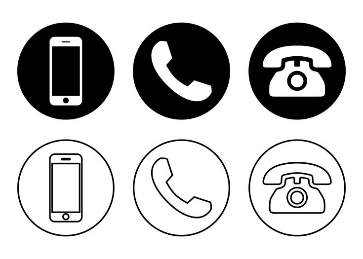 four different types of telephones in black and white circles with one phone on the other side