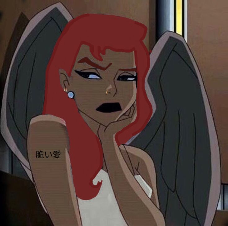 an animated woman with red hair and piercings