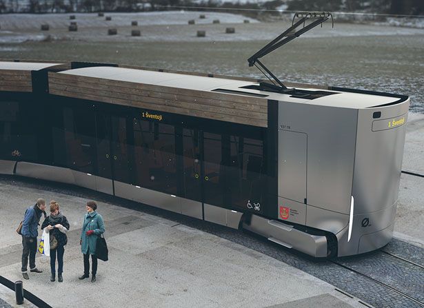 three people are standing in front of a modern train that is parked on the tracks