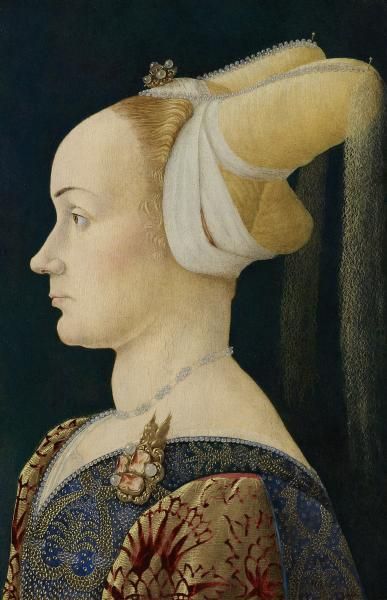 a painting of a woman with a bun in her hair