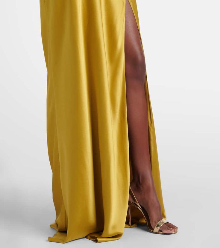 Find THE SEI Draped Silk Gown on Editorialist. Material: 100% silk. Care instructions: dry clean. Made in China. Designer color name: Sulfur. Closure: zipped back. Silk Floor-length Pre-draped Gown, Satin Gown With Side Slits And Floor-length, Full Length Silk Satin Dress, Chic Full-length Silk Gown, Glamorous Silk Dress For Formal Occasions, Glamorous Silk Formal Dress, Satin Wedding Dress With Side Slits, Silk Full-length Evening Gown, Evening Silk Gown Full Length