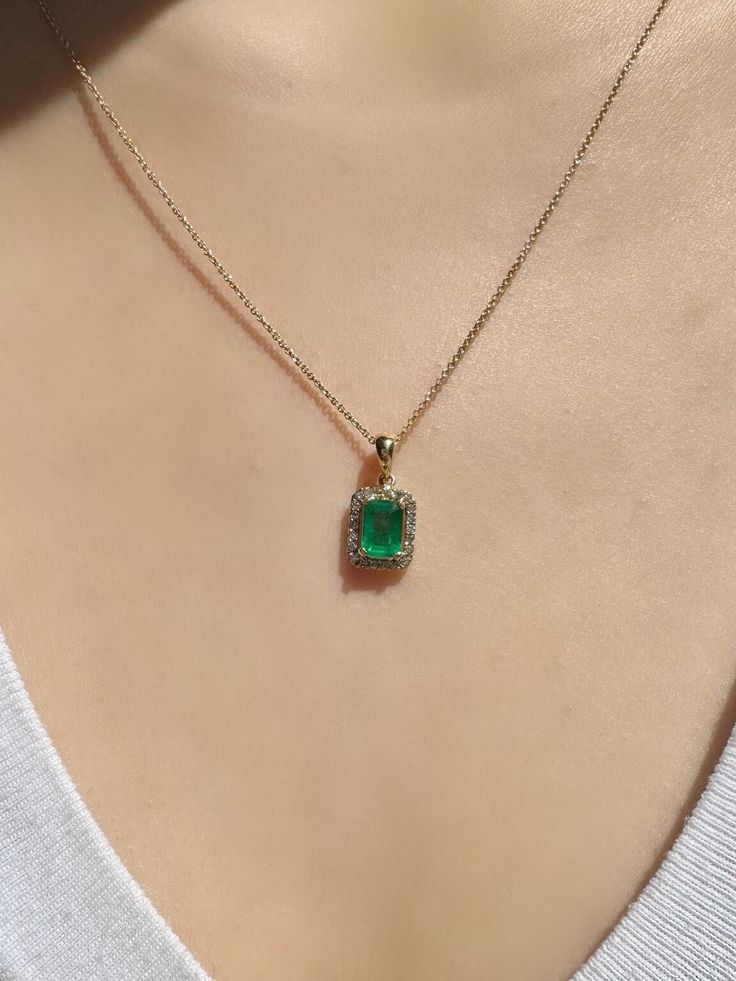 A timeless and classic design, symbolizing wealth and harmony. Perfect for everyday wear or dressed up for special occasions. Make a bold statement in our Genuine Emerald and Diamond Pendant (Emerald Cut), available in 18k solid white gold and 18k solid yellow gold. 14k solid yellow gold and 14k solid white gold chain available for purchase upon request. Please feel free to message us and we'll open up the chain options.  Item Specifications: Materials: 18k Solid Gold  Gemstone: Natural Emerald Luxury Emerald Necklace With Jewels For Formal Occasions, Luxury Emerald Necklace With Jewels For Formal Events, Luxury Emerald Necklace For Formal Events, Formal White Gold Emerald Necklace With Jewels, Exquisite Jeweled Emerald Necklace For Anniversary, Luxury Oval Emerald Necklace With Jewels, Luxury Emerald Pendant Necklace For Formal Occasions, Luxury Emerald Gemstone Necklace For Formal Occasions, Elegant Hallmarked Green Emerald Necklace