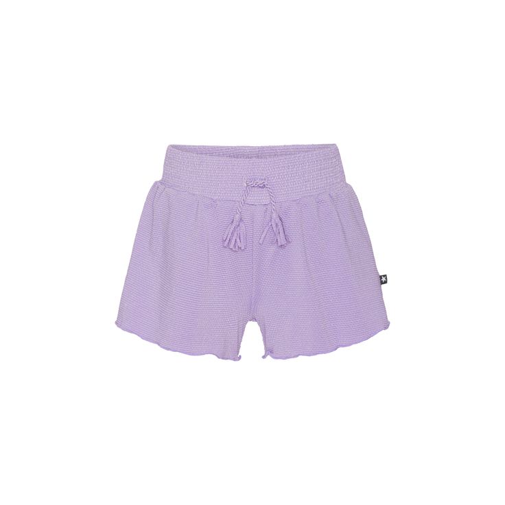 Nicci is a pair of short swim shorts in purple shimmer fabric. Nicci has an elastic waist with ties. Wear Nicci with a matching t-shirt or bikini bottoms for a cool surfer look. Molo's swimwear has 50+ UV protection Cotton Swim Trunks For Summer Loungewear, Cotton Summer Swim Trunks For Loungewear, Summer Adjustable Drawstring Bottoms, Summer Bottoms With Drawstring And Adjustable Fit, Adjustable Drawstring Bottoms For Summer, Adjustable Casual Swimwear With Drawstring, Stretch Lavender Beach Bottoms, Adjustable Drawstring Casual Swimwear, Stretch Lavender Bottoms For The Beach