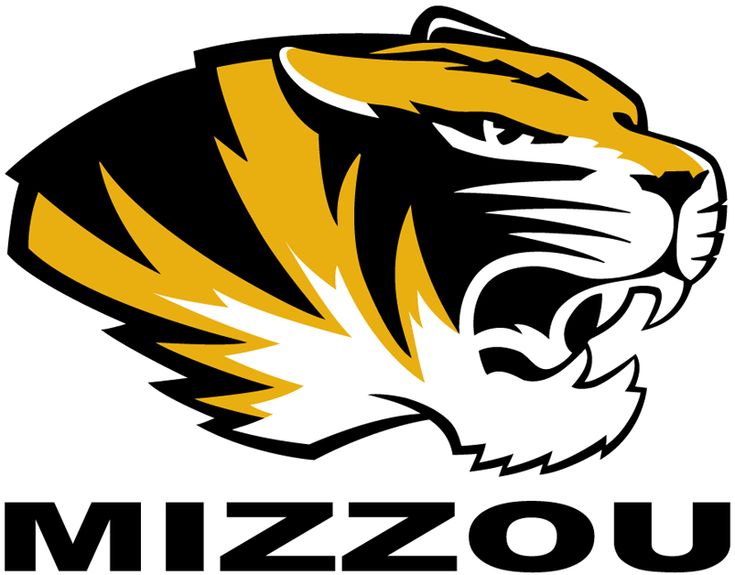 the missouri state university logo is shown in black, yellow and white with an orange tiger on it's head