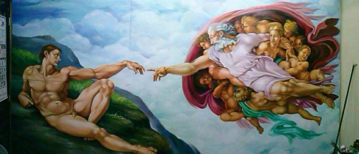 Michael Angelo's Creation of Adam Oil Mural #Adhikulay Painting Reproductions, Mural Painting, Princess Zelda, Mural, Angel, Zelda Characters, Fictional Characters, Art