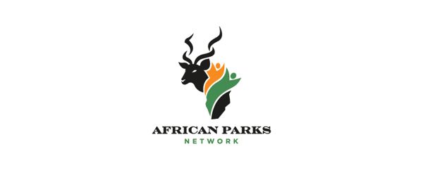 the african parks network logo with an animal's head and colors on it, as well as text