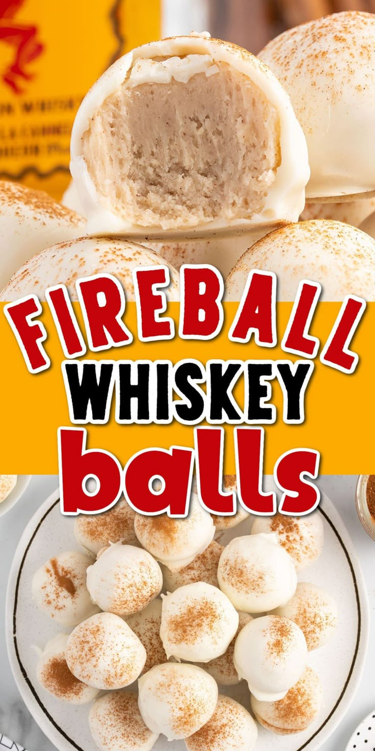 fireball whiskey balls on a plate with the words fireball whiskey balls