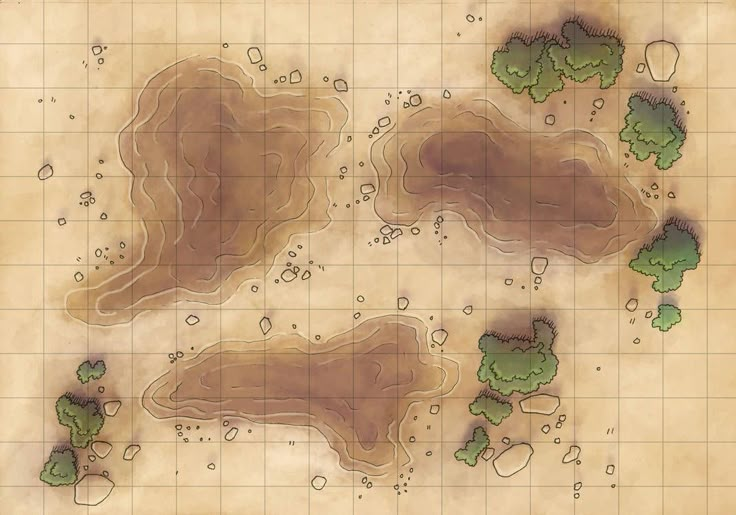 a map with trees and water on it