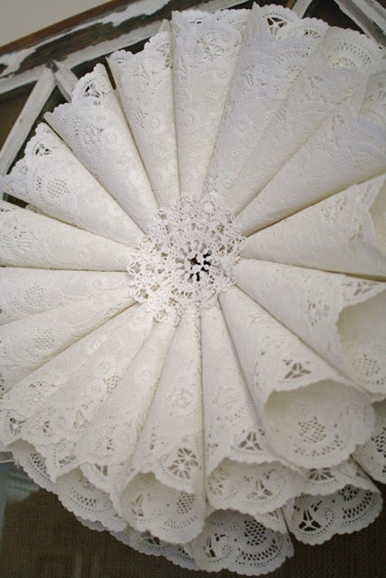 white lace doily sitting on top of a table