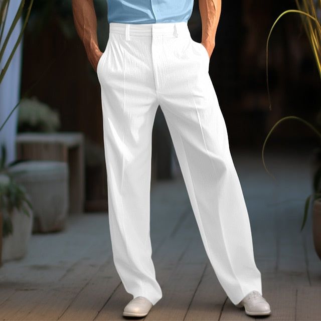 Save with code: “SAVEPIN50” - Dress to impress outfit ideas, from casual and business casual to trendy and occasion-specific styles, including spring, summer, concert, and graduation outfits, along with accessories like shoes and piercings Men's Linen Pants Trousers Summer Pants Beach Pants Front Pocket Straight Leg Plain Comfort Breathable Formal Business Daily Linen Cotton Blend Fashion Basic White Blue Stylish Color Block Pattern: Elevate your wardrobe with these Men's Linen Pants featuring a trendy color block pattern, adding a modern and stylish touch to any outfit. Comfortable and Breathable: Made from a blend of linen and cotton, these pants ensure comfort and breathability, perfect for summer days or casual business occasions. Versatile Design: The front pocket and straight leg des Full Length Pants For Business Casual In Summer, Full Length Business Casual Summer Pants, Full Length Smart Casual Summer Pants, Summer Business Casual Full Length Pants, Tailored Solid Pants For Summer, Business Casual Summer Pants With Welt Pockets, Summer Business Casual Pants With Welt Pockets, Fitted Pants For Summer Business Casual, Semi-formal Spring Bottoms With Pockets