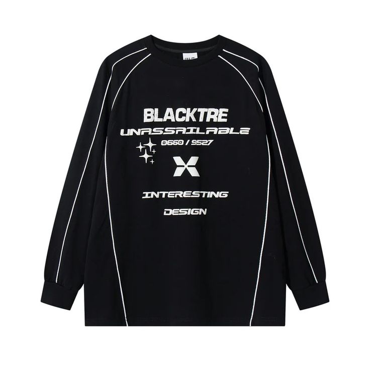 Blacktre X Long Sleeve T-shirt - h0neybear Trendy Black T-shirt With Raglan Sleeves, Sporty Hoodie With Screen Print For Streetwear, Sporty Streetwear Hoodie With Screen Print, Sportswear Long Sleeve T-shirt With Graphic Print, Sporty Crew Neck T-shirt With Graphic Print, Black Long Sleeve Top With Graphic Design, Oversized Long Sleeve Athleisure T-shirt, Sporty Crew Neck T-shirt With Letter Print, Gym Hoodie With Logo Print And Long Sleeves