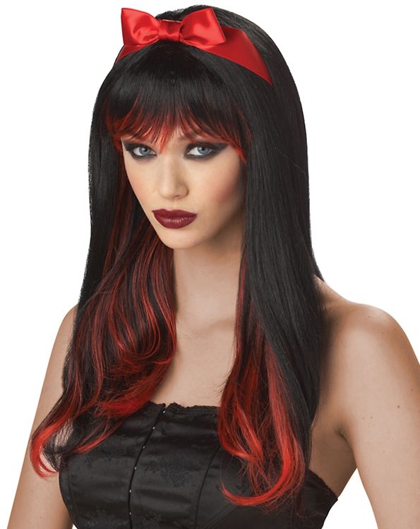 Black with Red Streaks Long Gothic Wig Cheap Wigs, Halloween Wigs, Red Wigs, Wigs For Sale, Colored Wigs, Black Wig, Costume Wigs, Long Wigs, Drop Ship