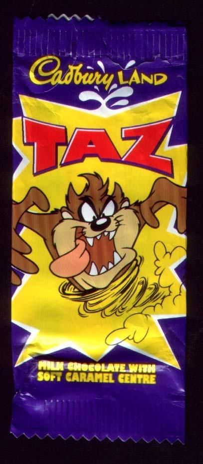 the back side of a bag of catboy's land taz candy bar