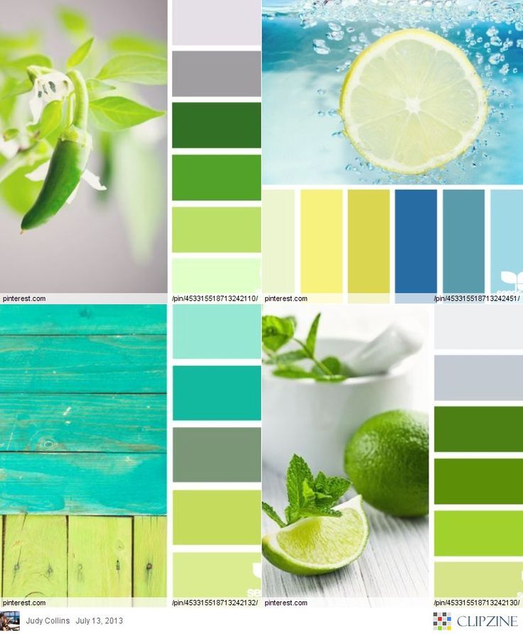 the color scheme is green and blue with limes, lemons, and water