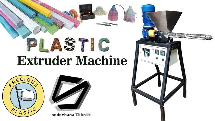 plastic extruder machine with various types of materials in front of the image