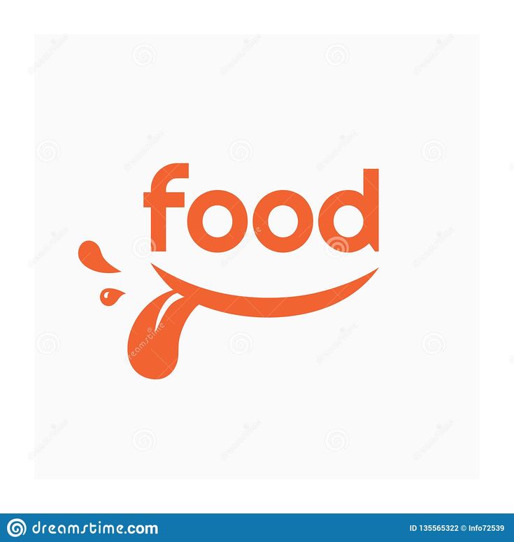 the word food on a white background with an orange splashing liquid in front of it