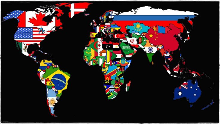 a map of the world with all countries and flags painted on it's sides