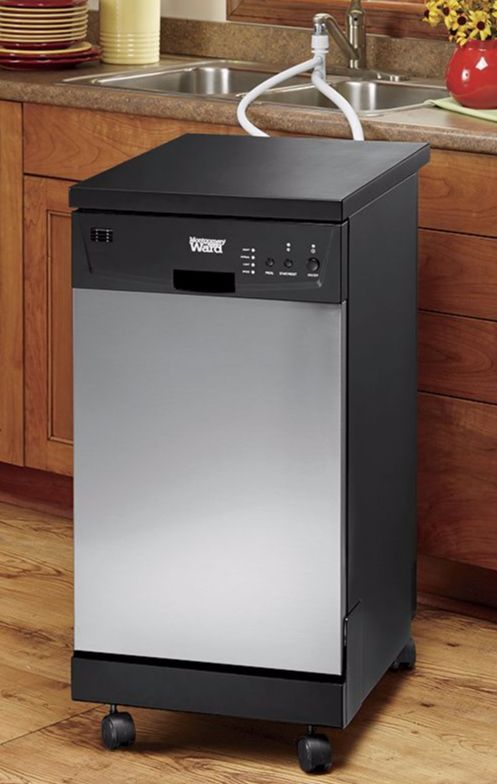 a black and silver dishwasher in a kitchen