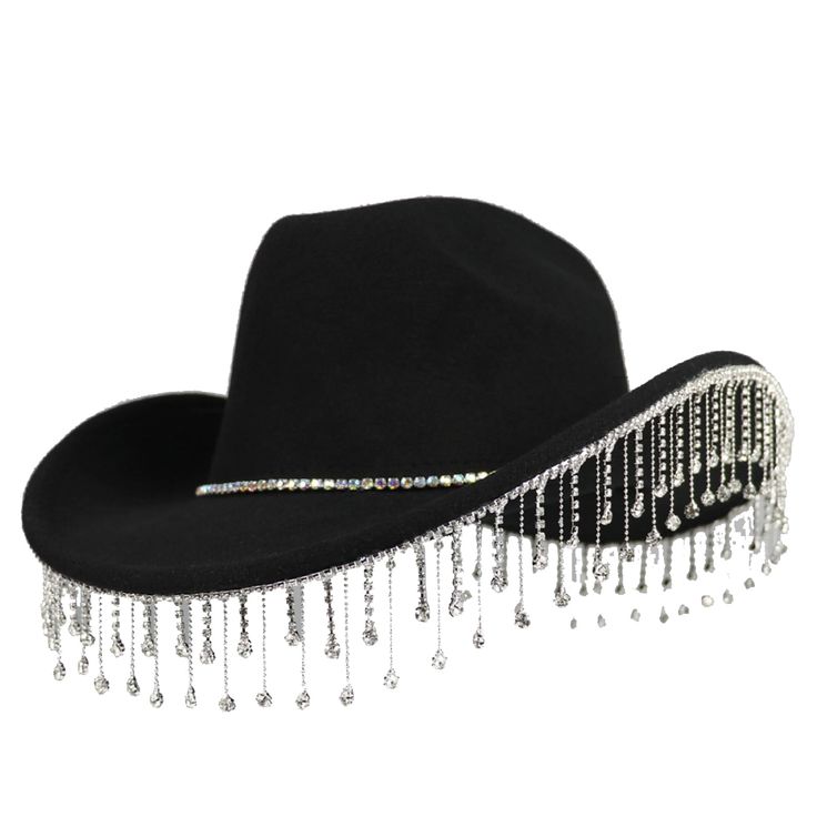 renvena Western Cowboy Hat Rhinestone Fringe Cowgirl Hat Glitter Bling ...