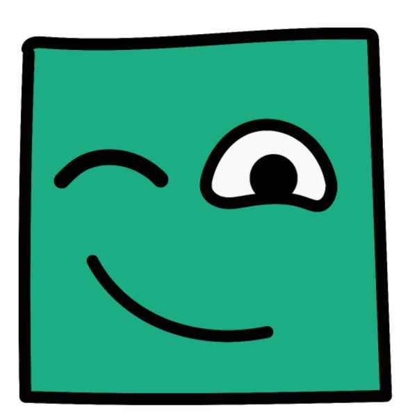 a green square with eyes and a smile on it's face, which is outlined in black