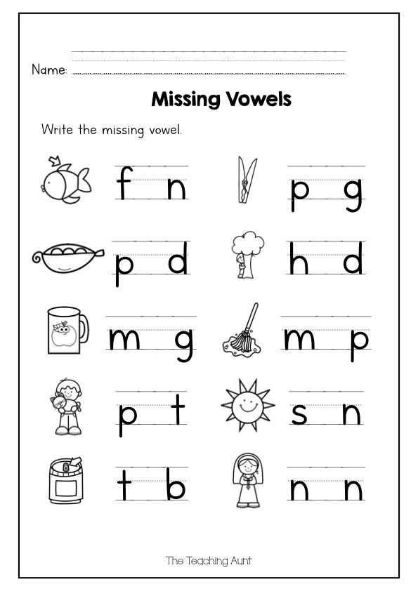 Missing Vowel Worksheets for Kindergarten