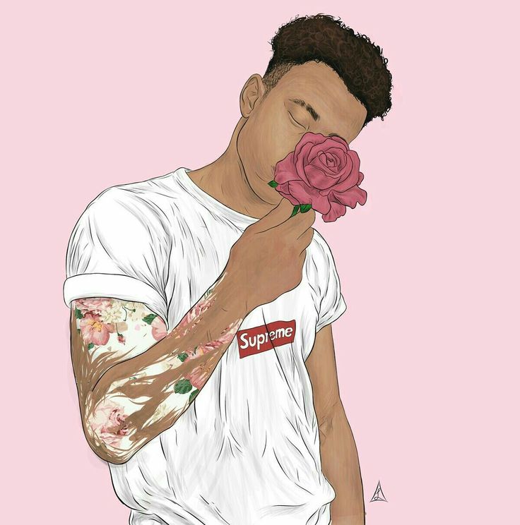 a drawing of a man holding a rose up to his face with the word supa on it