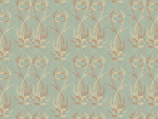 an old fashioned wallpaper pattern in blue and orange colors with swirls on it