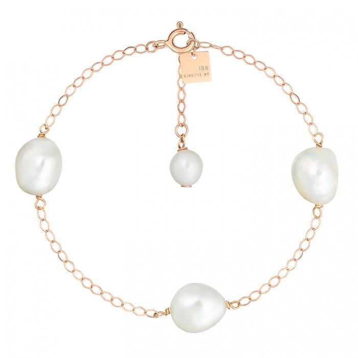 BRACELET - Bead chain bracelet pearl | Ginette NY Elegant Bracelet With Baroque Pearl Charm, Formal Baroque Pearl Drop Bracelet, Elegant Pearl Chain Bracelet With Pearl Drop, Elegant Formal Baroque Pearl Bracelets, Elegant White Chain Bracelet With Pearl Drop, Elegant Baroque Pearl Bracelet With Pearl Charm, Luxury White Baroque Pearl Bracelets, Elegant Baroque Pearl Bracelet, Classic Baroque Pearl Bracelet For Formal Occasions