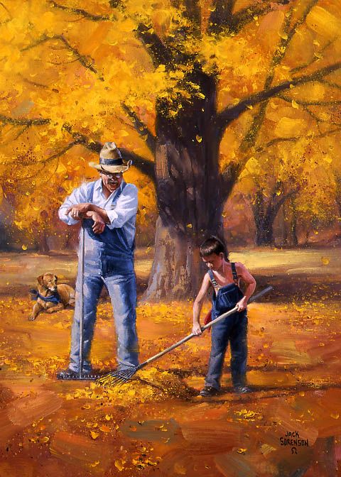 a painting of two people in the park