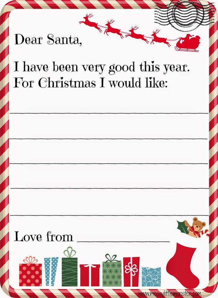 a christmas letter to santa is shown in red and white stripes with presents on it