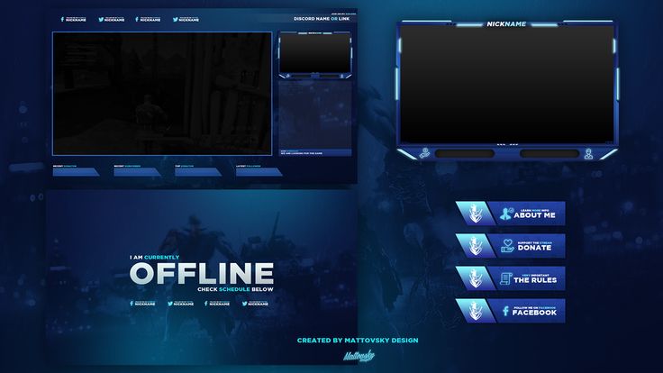 the website design for offline is shown in blue and black colors, with an image of