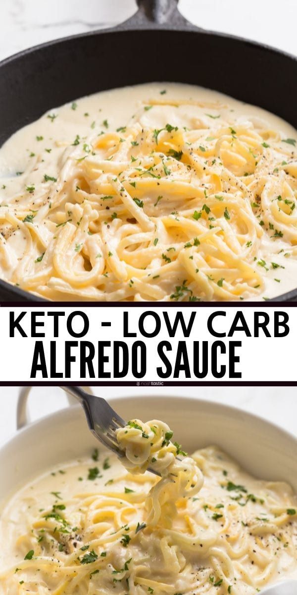 two pictures showing how to make keto - low carb alfredo sauce