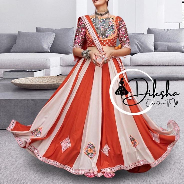 White Orange Navratri Chaniya Choli Indian Traditional Outfit Garba Lehenga Garba Night Lengha Ready to wear Garba Dress for Navratri wear Lehenga (Stitched) Lehenga Fabric : viscose rayon Lehenga Work : embroidery waist belt and latkan Lehenga Waist : Support Up To 42  Lehenga Closer : Drawstring With Zip Length : 40 inch Flair : 7.5 Meter Blouse (Stitched) Blouse Fabric : viscose rayon Blouse Work : embroidered work with all over mirror  Blouse Size : chest:38 inch               length:15 inch Orange Salwar Kameez With Cutdana For Navratri, Floor-length Gota Work Dress For Navratri, Floor-length Gota Work Traditional Wear For Navratri, Floor-length Traditional Wear With Gota Work For Navratri, Orange Anarkali For Navratri, Semi-stitched Orange Anarkali Set For Navratri, Orange Anarkali Set With Gota Work For Navratri, Orange Salwar Kameez For Navratri, Orange Semi-stitched Anarkali Set For Navratri