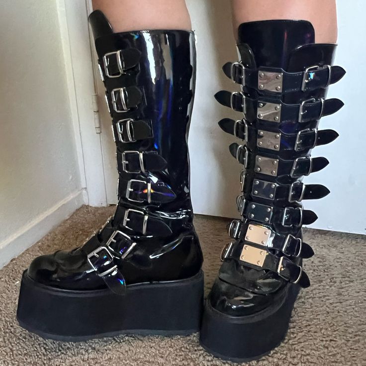 Demonia Knee High Boots, Only Worn Once -Size 9 Women -Only Worn Once -In Great Condition -Smoke Free Home Demonia Boots Outfit, Shoes Demonia, Demonia Boots, Gothic Angel, Boot Outfits, Wishlist Ideas, Demonia Shoes, Boots Flat, Birthday Wishlist